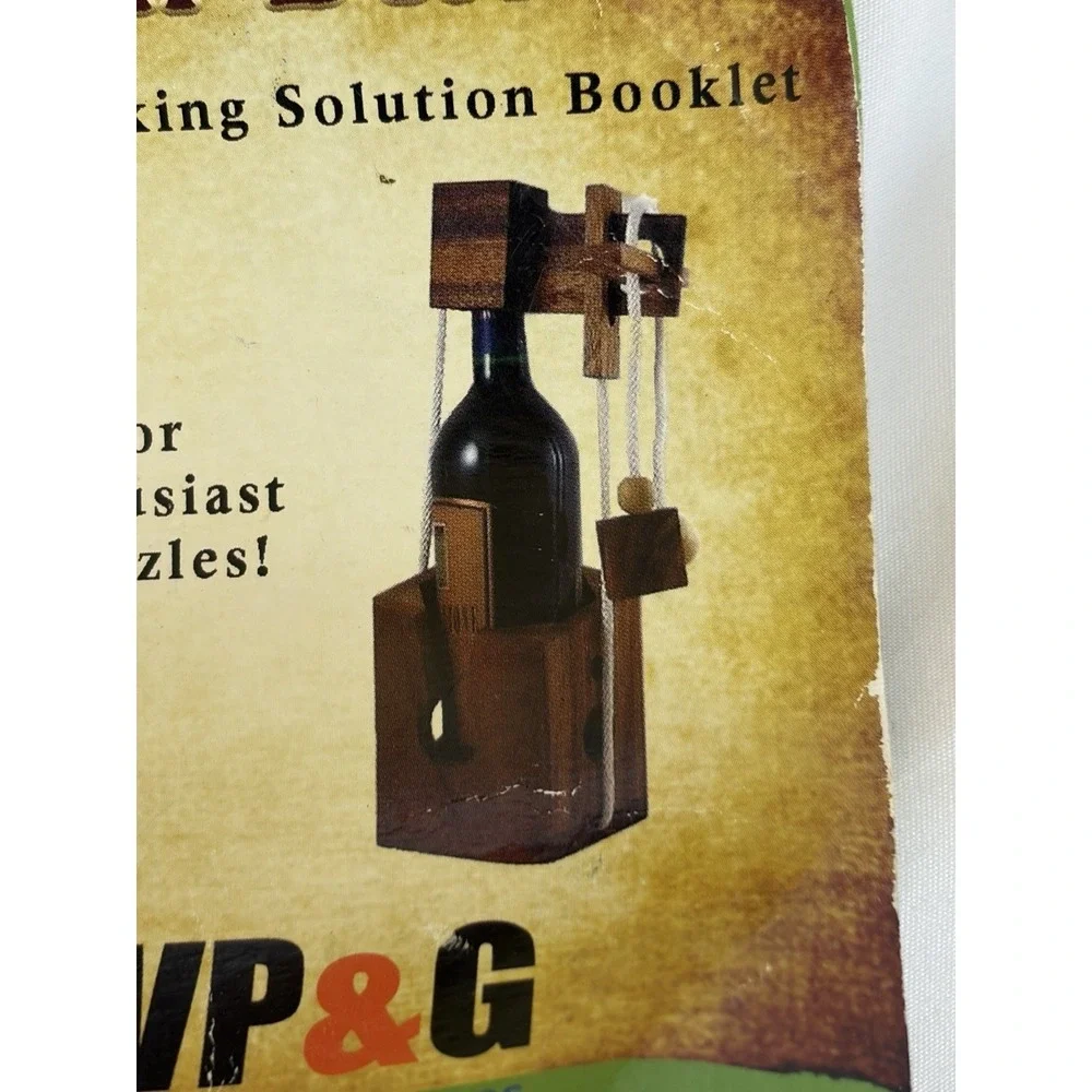 Wine Bottle Gift Lock Think-n-Drink Fun Challenge Puzzle Game Wood Brain Teaser